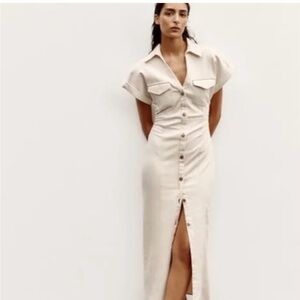 Zara Elegant cream Denim Button - Down dress. Size M, L
